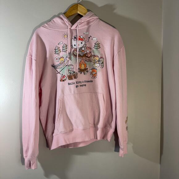 Sanrio Hello Kitty & Friends Go Camping Pink Glitter Hoodie | Kawaii Cottagecore - Picture 1 of 5